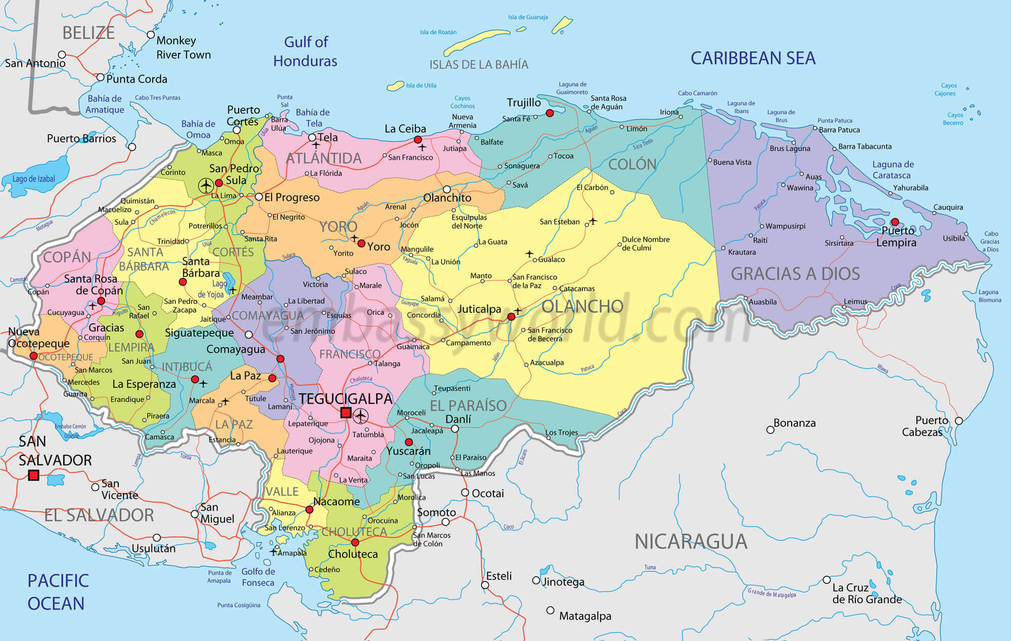regional map of honduras